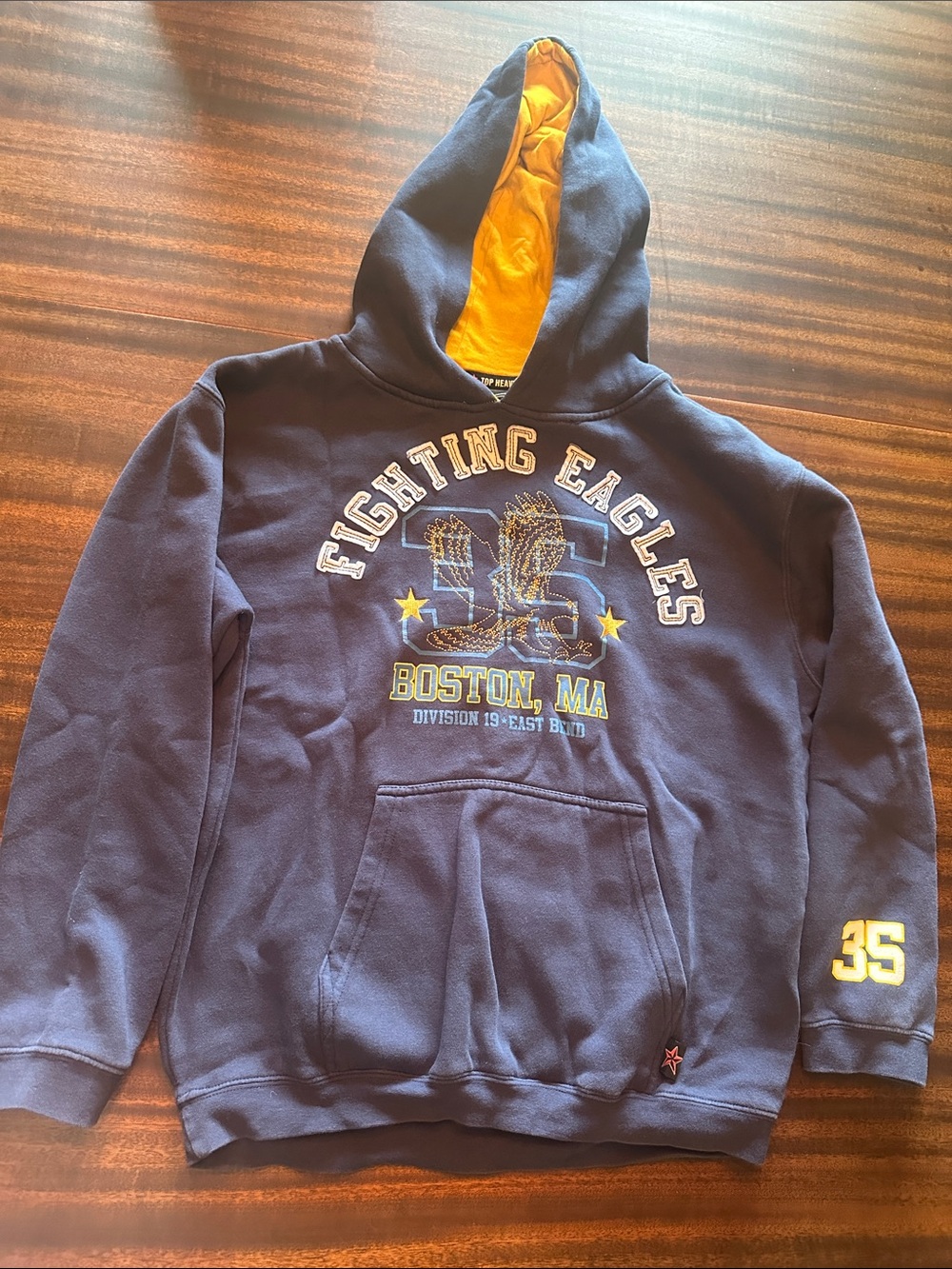 Top Heavy-Fighting Eagles Boston MA Hooded Sweatshirt - Navy/Yellow